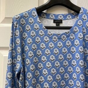 J. Jill Wearever Collection Stretch Tunic Top Size L TALL Blue Floral 3/4 Sleeve